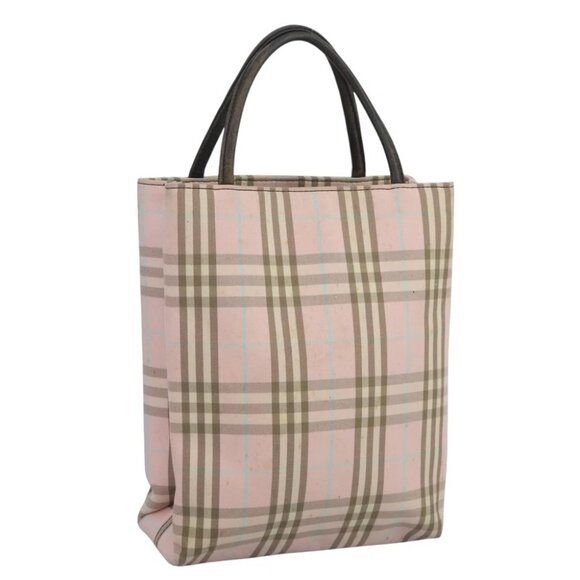 BURBERRY Nova Check Hand Bag Canvas Leather Beige Pink Silver - Picture 1 of 16